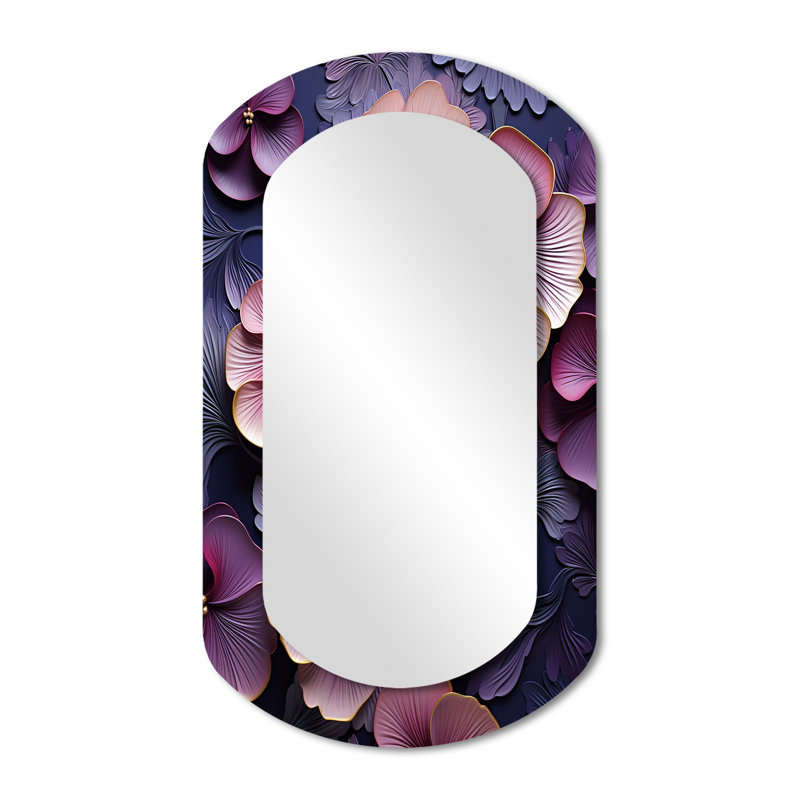 Fleurs rétro violettes roses - grand miroir mural cylindrique violet, miroir traditionnel asymétrique traditionnel, impression d'art en métal