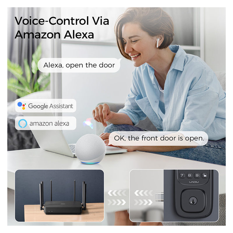 LNDU Matte Black Smart Lock Electronic Deadbolt with Wi-Fi, Bluetooth, and Fingerprint touchpad Keypad