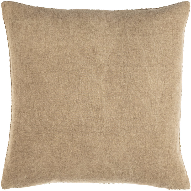 Oreiller carré 100% coton Clovis, Beige, 20 po X 20 po, Bourre en polyester
