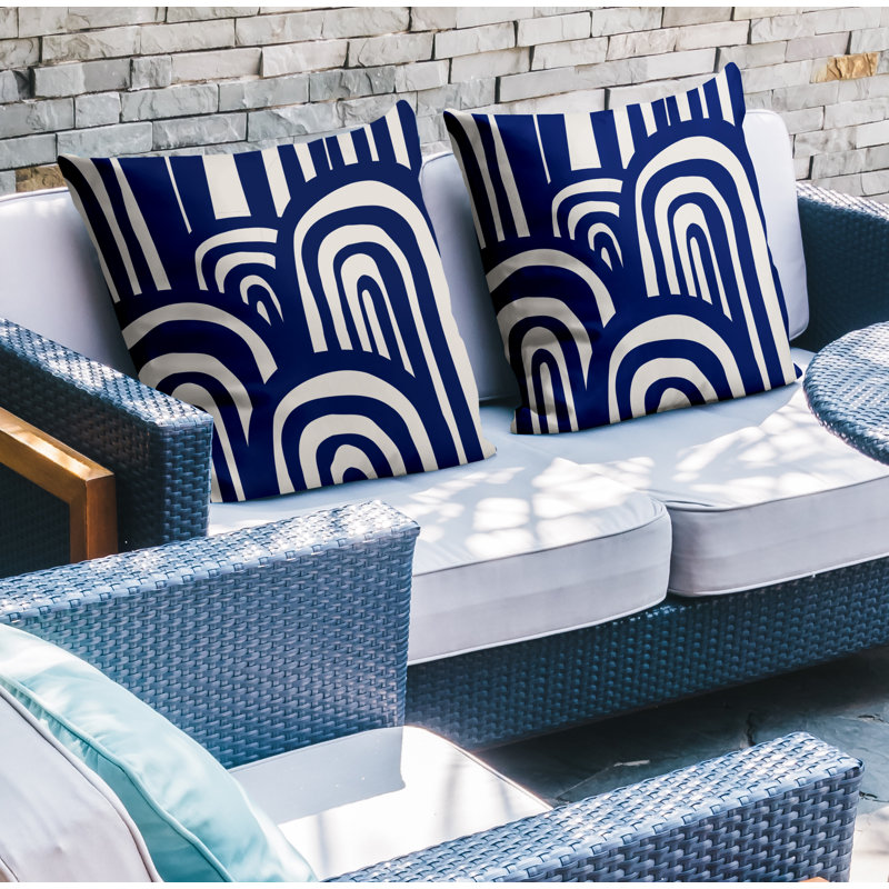 Abstract Outdoor Reversible Throw Pillow, 17W" x 17H", Navy Blue