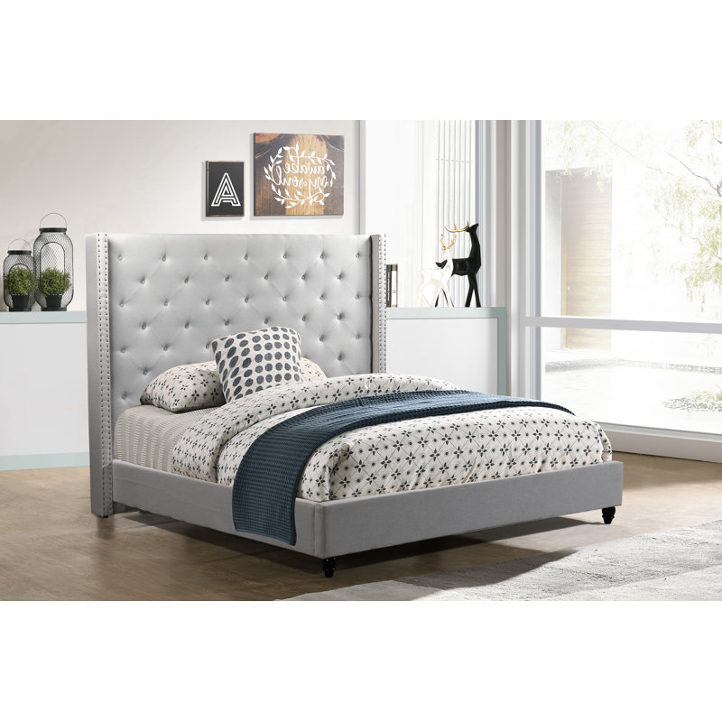 Upholstered Wingback Bed, Beige, King