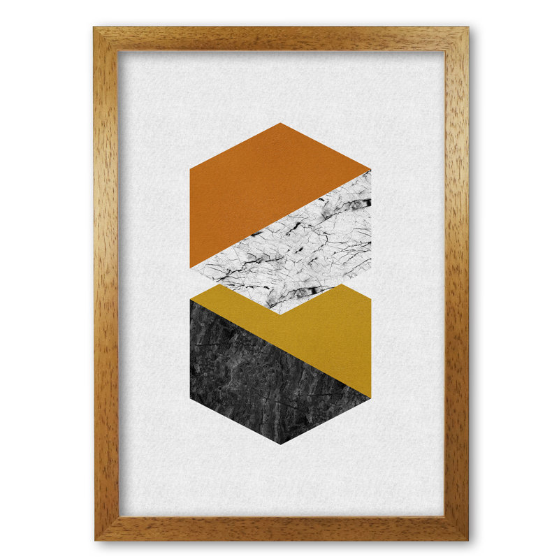 Geometric Hexagons - Print, Honey Oak Frame, 85 cm H x 60 cm W x 5 cm D