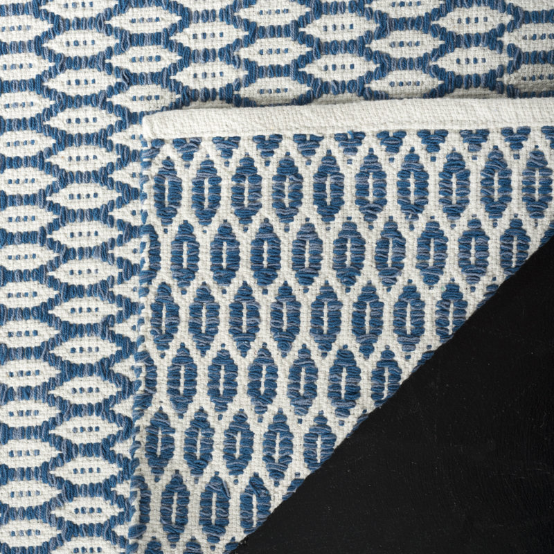 Tapis bleu / ivoire en coton tissé à plat Modena, Carré 6 pi