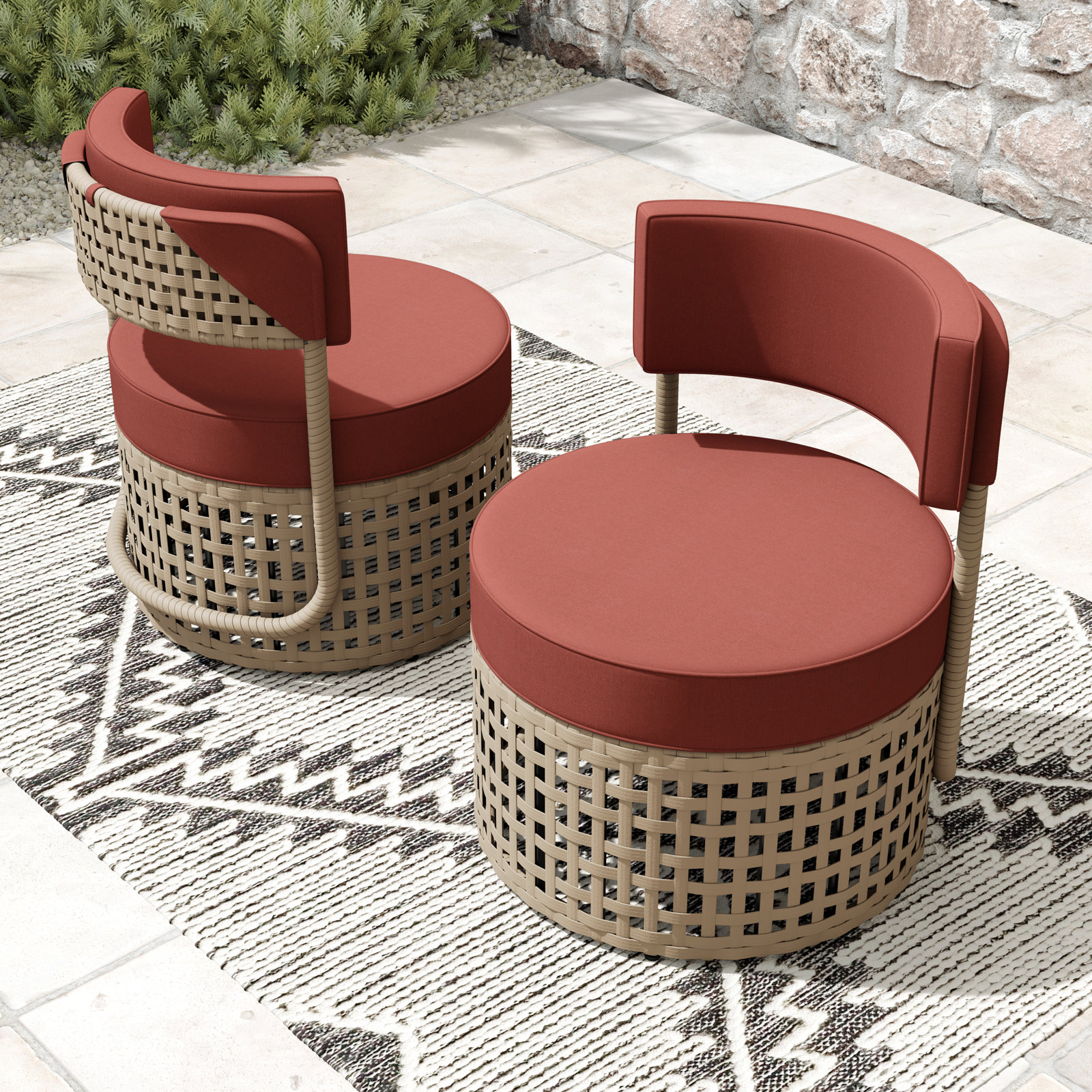 Cateline Outdoor Armless Lounge Chair, Brown Frame/Sunbrella Canvas Henna Cushion