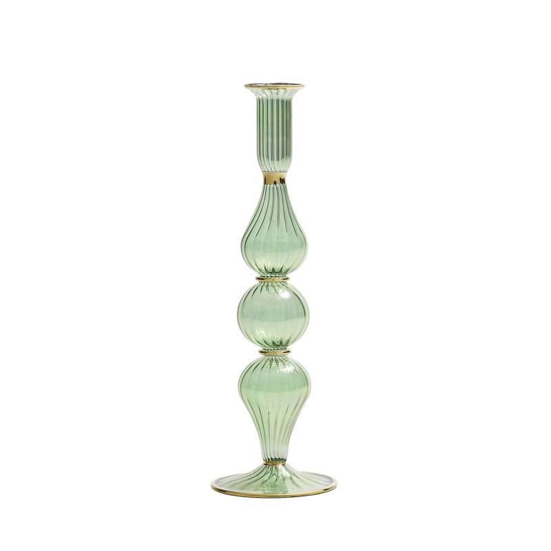 F2023 11'' H Glass Tabletop Candlestick, Green
