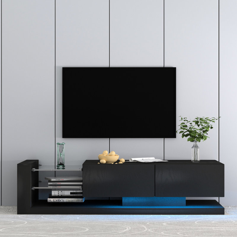 Meuble télé à DEL avec rangement abondant, télécommande et contrôle, moderne (console à 90% pour téléviseur, lumières, contrôlée par