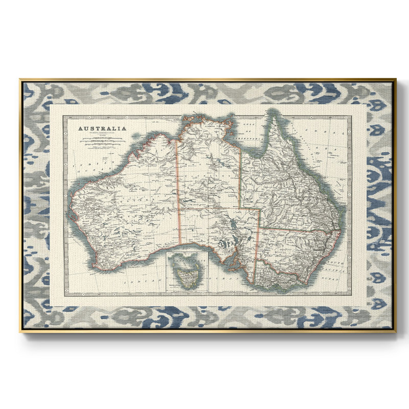 Carte frontalière de l'Australie, H 25 po x l 37 po x P 2 po, Or