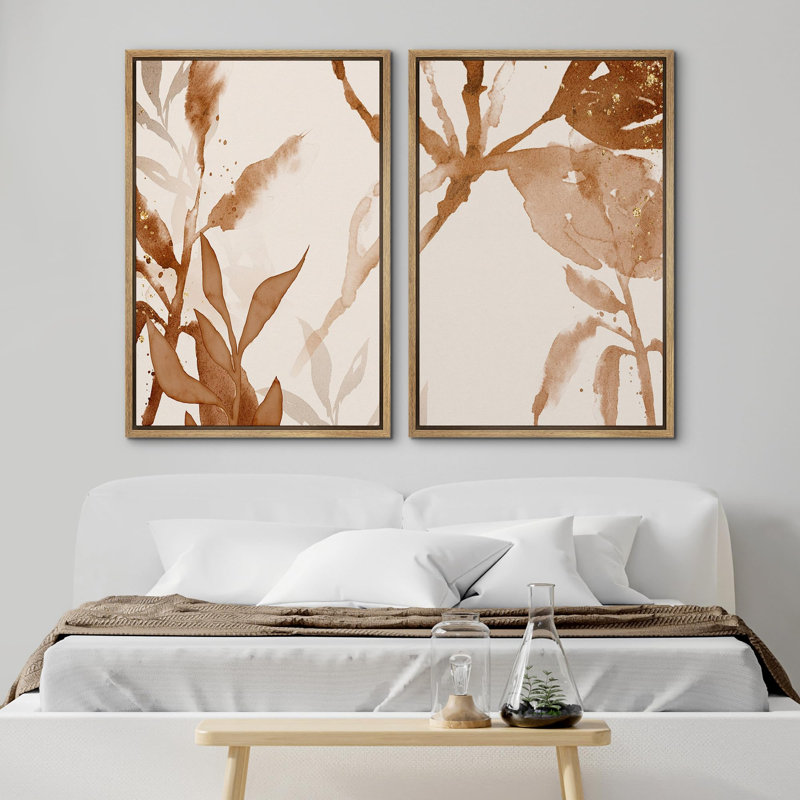 Ensemble aquarelle automne automne fleurs sauvages, impression botanique minimaliste 2 pièces, Naturel, H 36 po x l 24 po