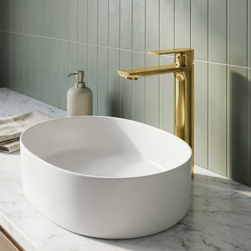 Norfolk 11" H Single Handle Vessel Sink Bathroom Faucet, Matte Gold