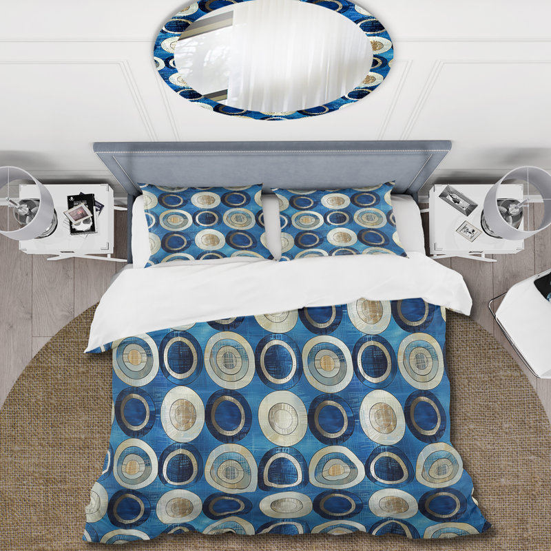Ensemble de housse de couette rétro or bleu Midcentury Circles II - Midcentury