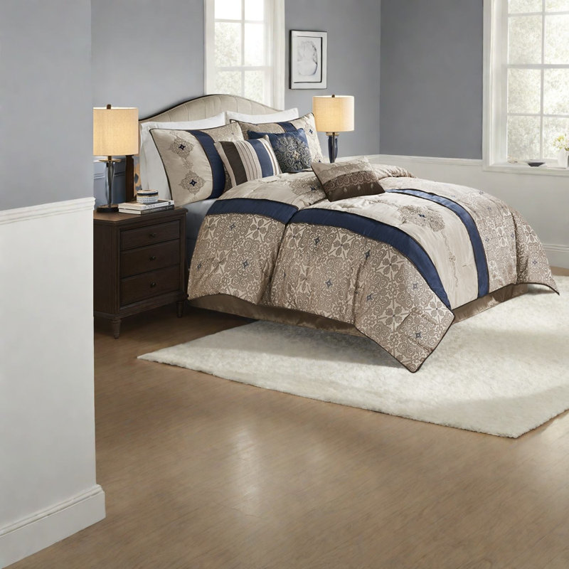 Ensemble de literie luxueuse en jacquard 7 pièces pour chambre à coucher moderne en polyester