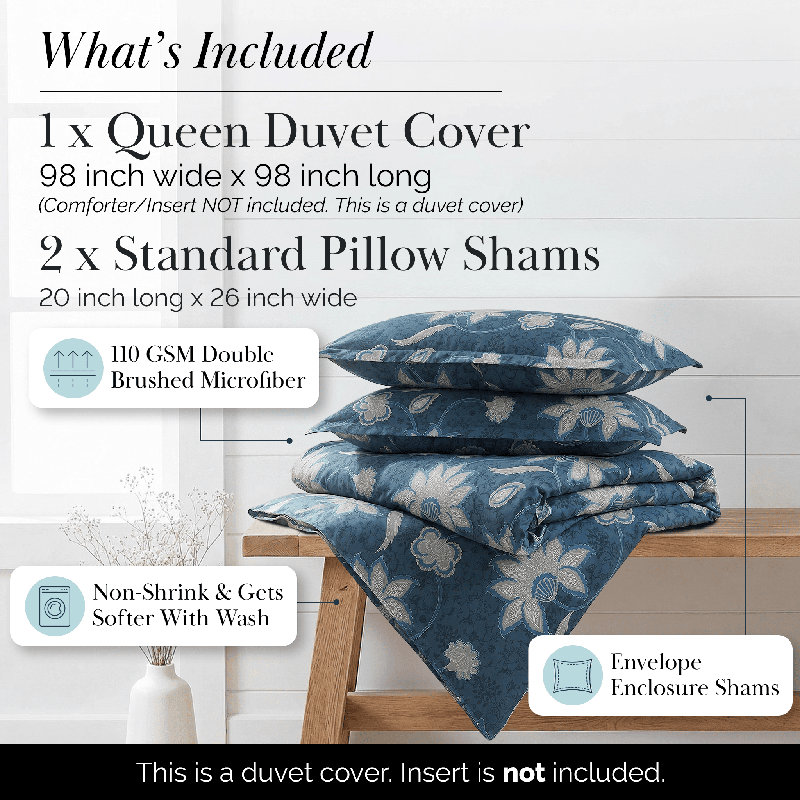 Grand Floral Collection Grand Duvet Cover Set, Full/Queen Duvet Cover + 2 Pillow Shams