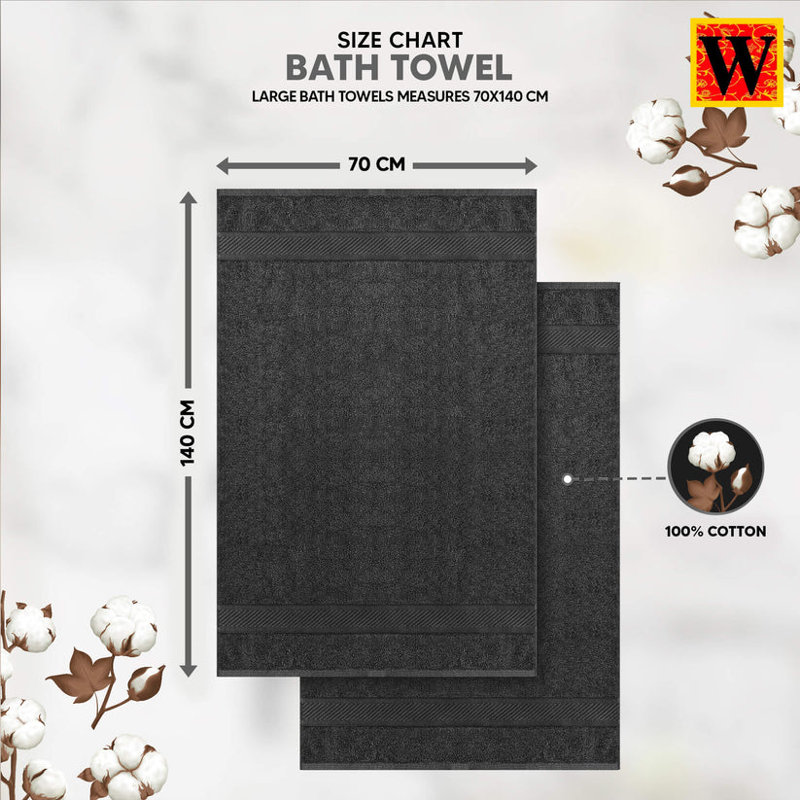 Maryori Cotton Bath Towels 70x140, Charcoal
