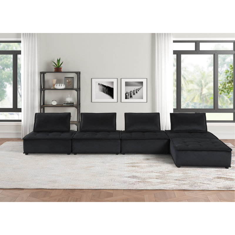 Canapé modulaire 160 po en velours noir 5 pièces