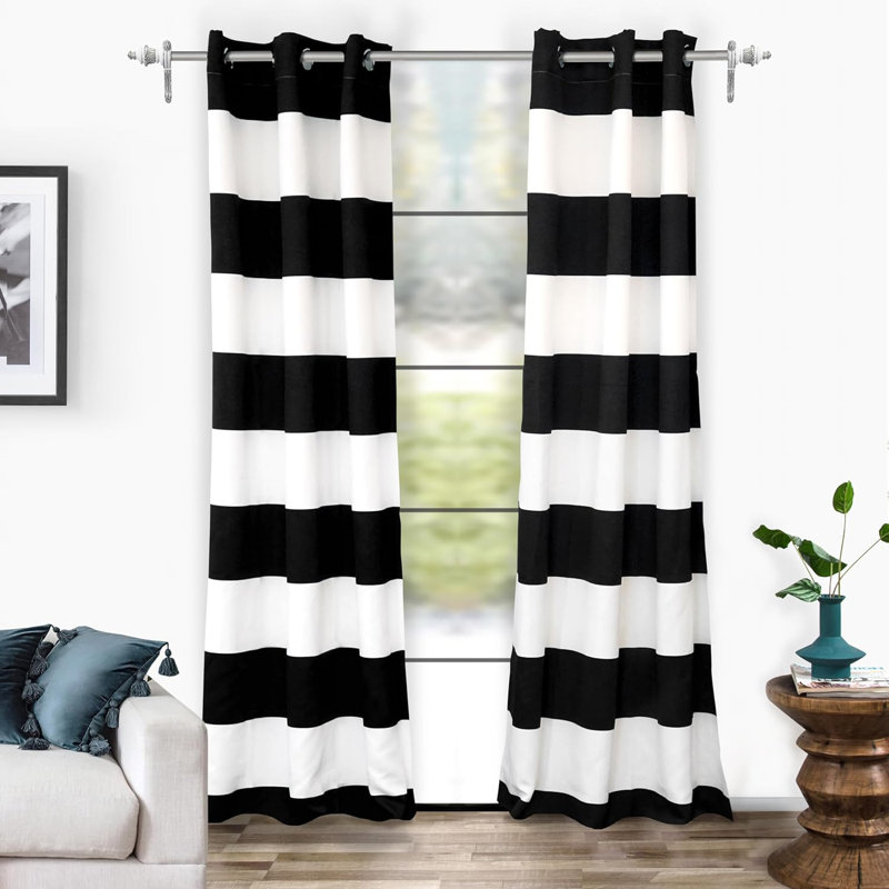 Eastcote Striped Room Darkening Grommet Curtains, 42" W x 84" L, Black