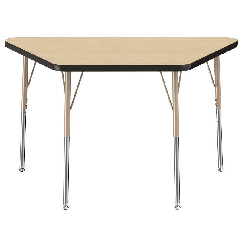 Table d'activité à hauteur ajustable en forme de trapèze, 30" x 60", Érable / bleu marine, Standard Swivel Glide