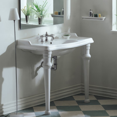 Whitehaus 40" Rectangular Console Sink With Integrated Oval Bowl, Backsplash, Ceramic Leg Support And Overflow
