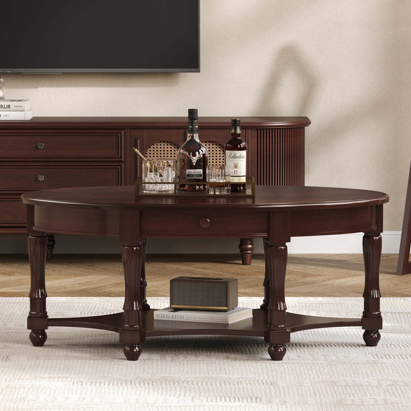 Table basse ovale vintage avec tiroir et étagère de rangement French Country, Noyer