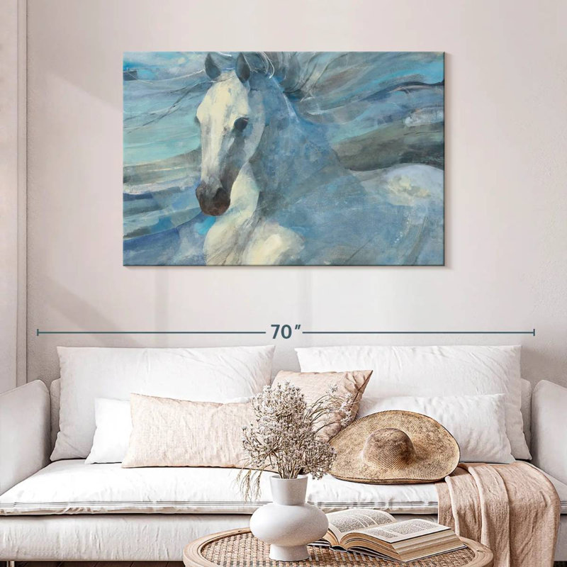 Illustration du cheval blanc Brampt, H 30 po x l 45 po