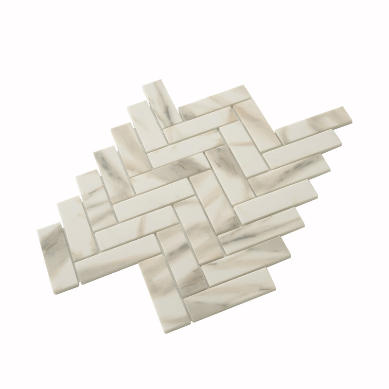 Apollo 13" x 11" Glass Herringbone / Chevron Mosaic Wall & Floor Tile