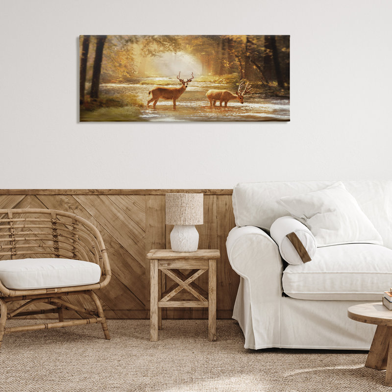 «Deer in Sunlit Grove», art mural sur toile par Amber Sterling, H 20 po x l 48 po
