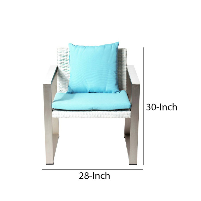 Chaise rembourrée en aluminium rembourrée avec rotin, Bleu