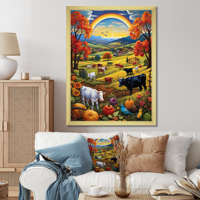 Dawyn Cow Harvest Symphony II, reproduction d'art sur toile, H 44 po x l 34 po x P 1,5 po, Encadrement doré