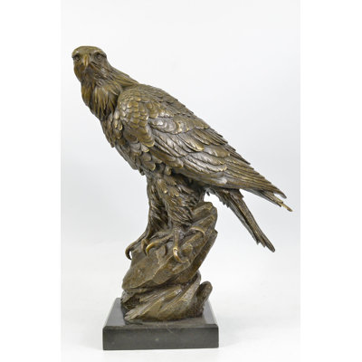 Jyniah BRONZE Eagle Hawk Falcon Osprey Garden Park Zoo Statue Marble Base Figure Decor