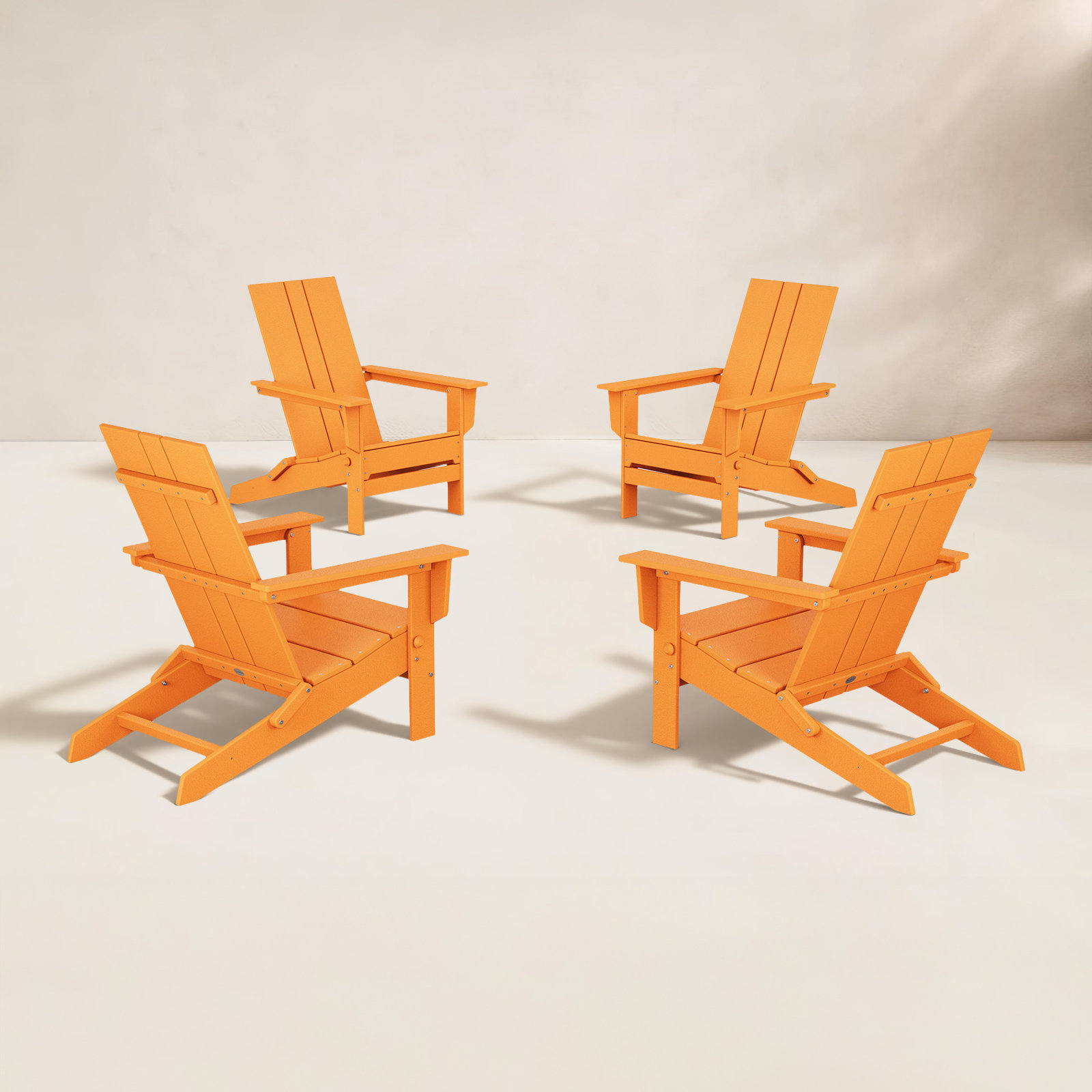 POLYWOOD® x 4-Person Folding Adirondack Outdoor Seating Group, Tangerine
