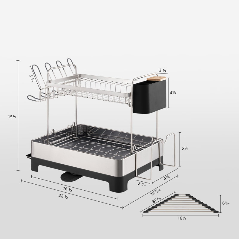 Extra Large Stainless Steel 2-Tier Dish Drying Rack with Utensil Cup