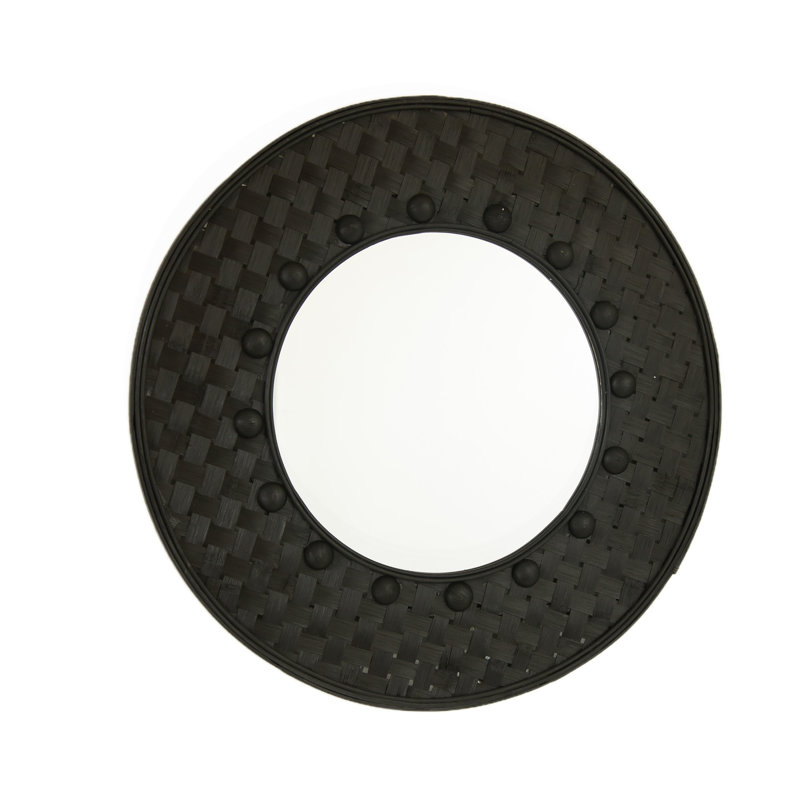 24'' Solea Mirror, Hand-Woven Black Bamboo Artistry Wall Hanging Circle Mirror, Suitable For Bathroom, Bedroom, Living Room, Entryway, Etc.