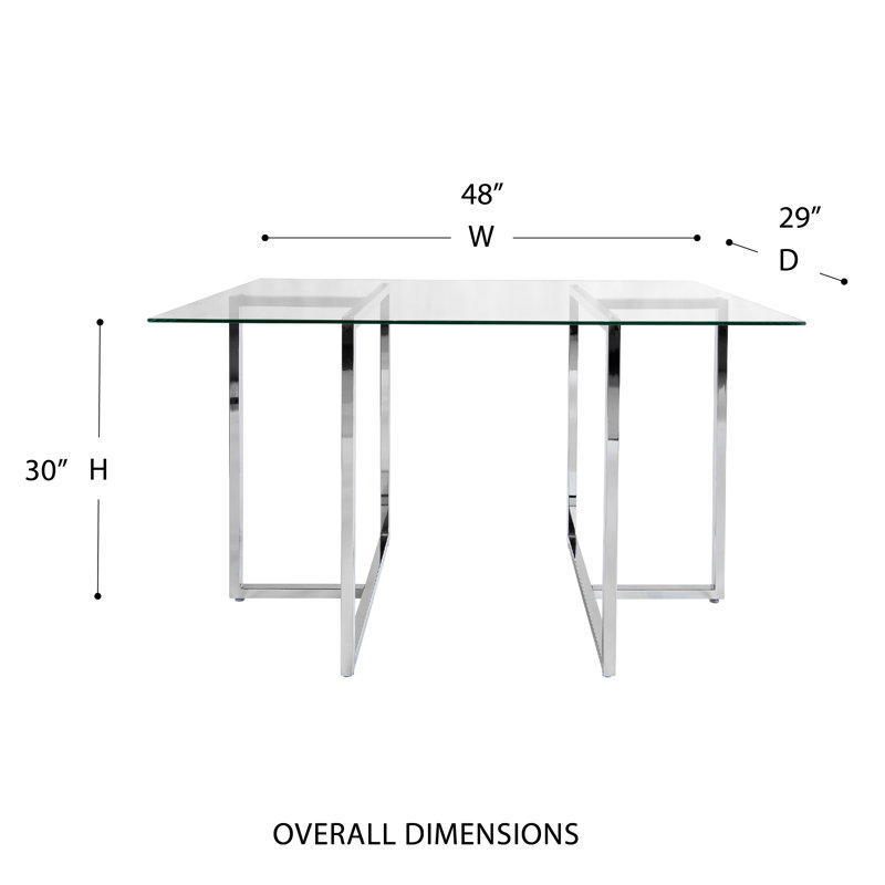 Wadley Glass Top Metal Base Dining Table, Chrome, 48" L x 29" W