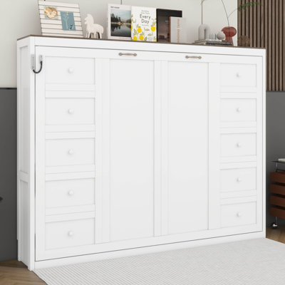 Murphy Bed Queen Size with Adjustable LED & Storage Shelf,can be Folded into a Cabinet,Wooden Queen Hidden Wall Cabinet Bed Frame