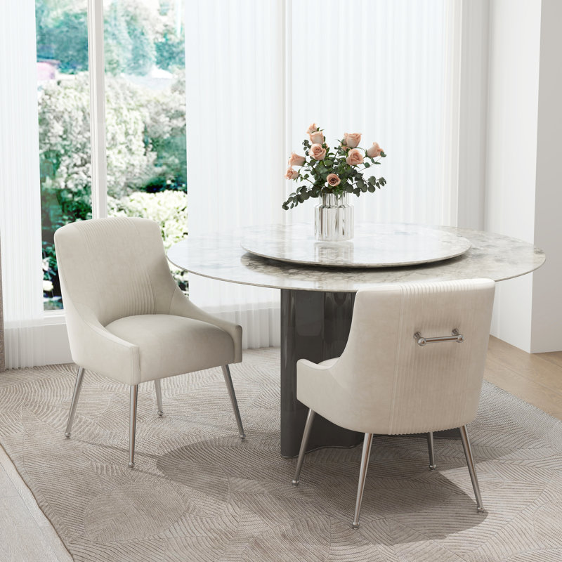Farr Velvet Upholstered Side Chair With Silver Legs, Beige
