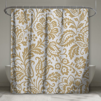 Rideaux de douche beige à motif floral très longs