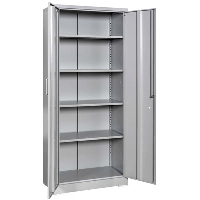 Container Furniture Direct Ironclad 71" Metal Storage Cabinet With Locking Doors And 4 Adjustable Shelves, Heavy-Duty Steel Cabinet For Garage, Laundry, Office