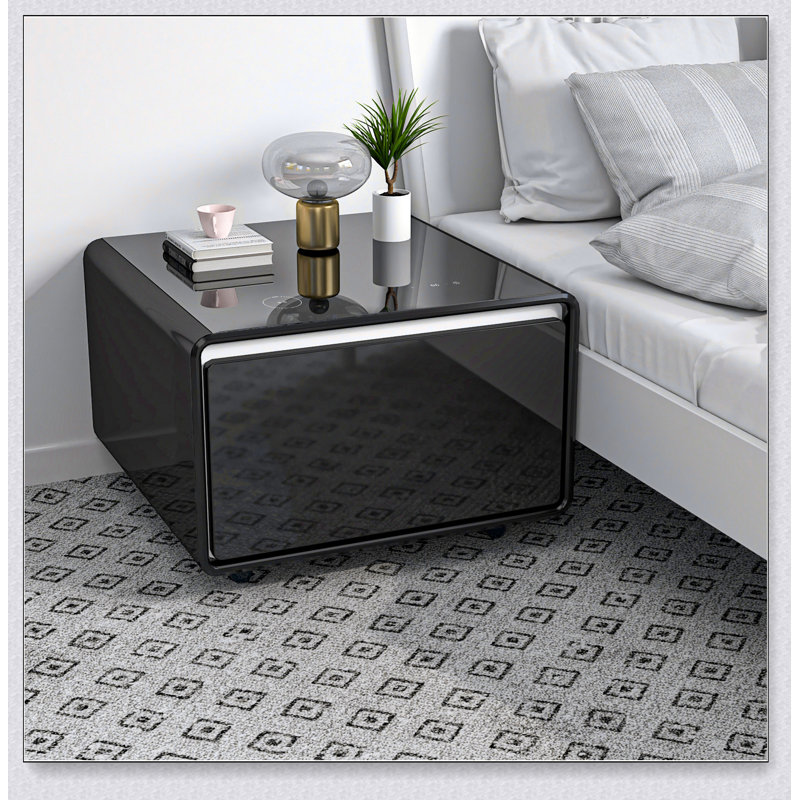 Modern Smart Side Table with Built-in Fridge, Wireless Charging, Temperature Control