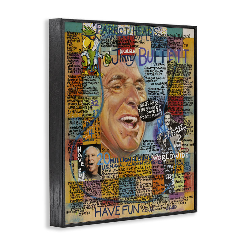 Jimmy Buffet Collage, estampe numérique encadrée par Sabin, Giclée encadrée noir minuit, H 20 po x l 16 po