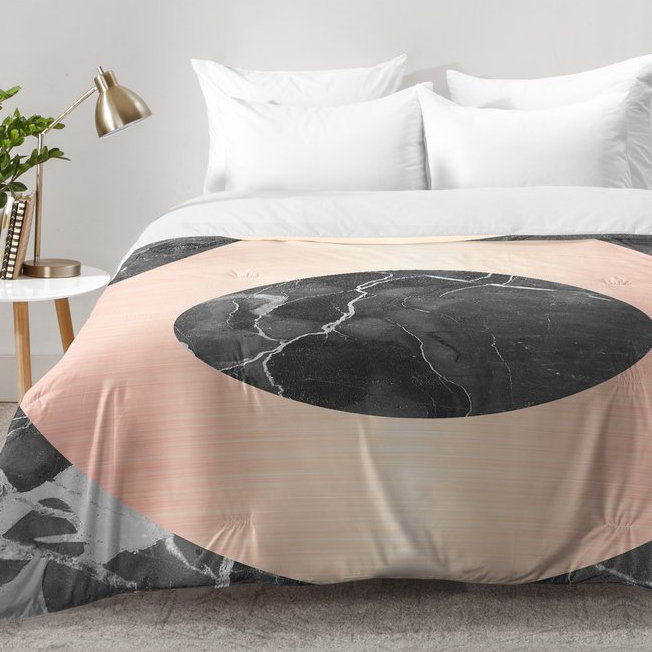 Ensemble d'édredon en marbre avec un cercle, Édredon pour très grand lit + 2 très grandes ta