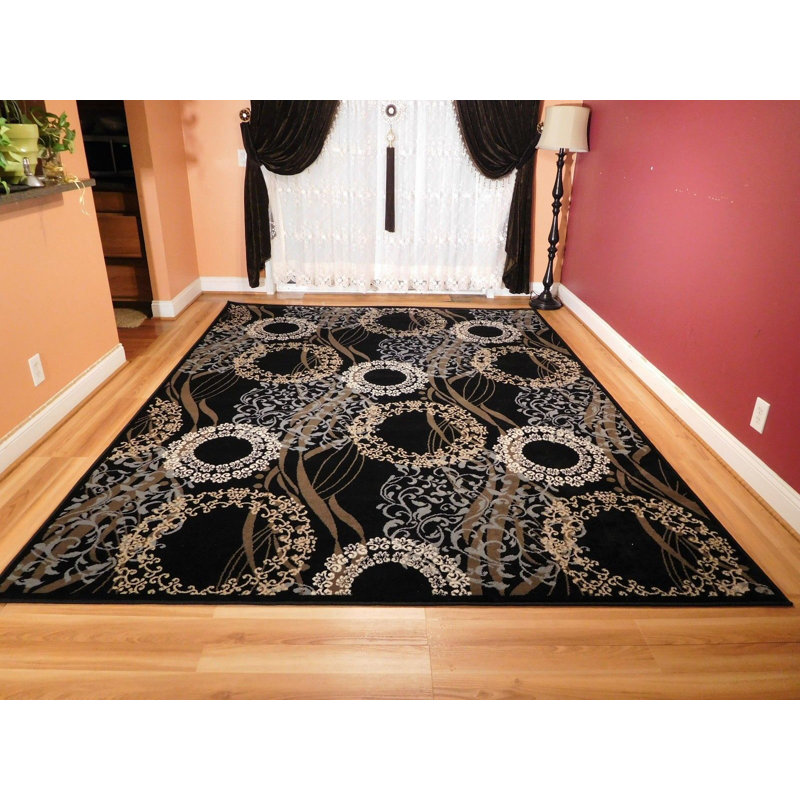 Tapis intérieur / extérieur noir Kinzel, Rectangle 7 pi 8 po x 10 pi 6 po