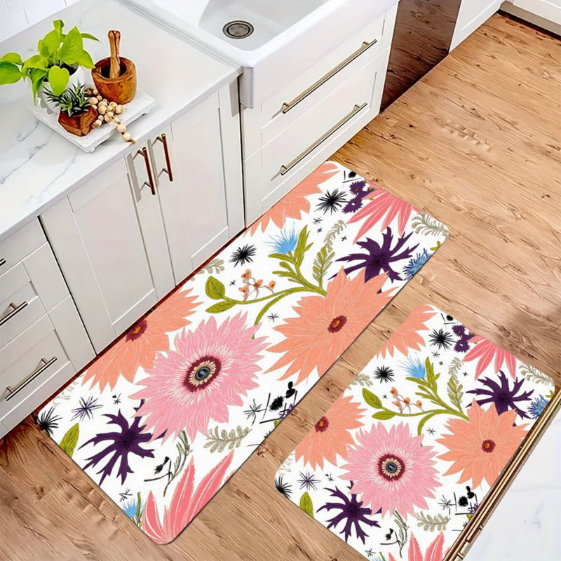 Tapis de cuisine floraux roses et mauves, ensemble de 2 tapis bohémiens pour la cuisine et la salle à manger