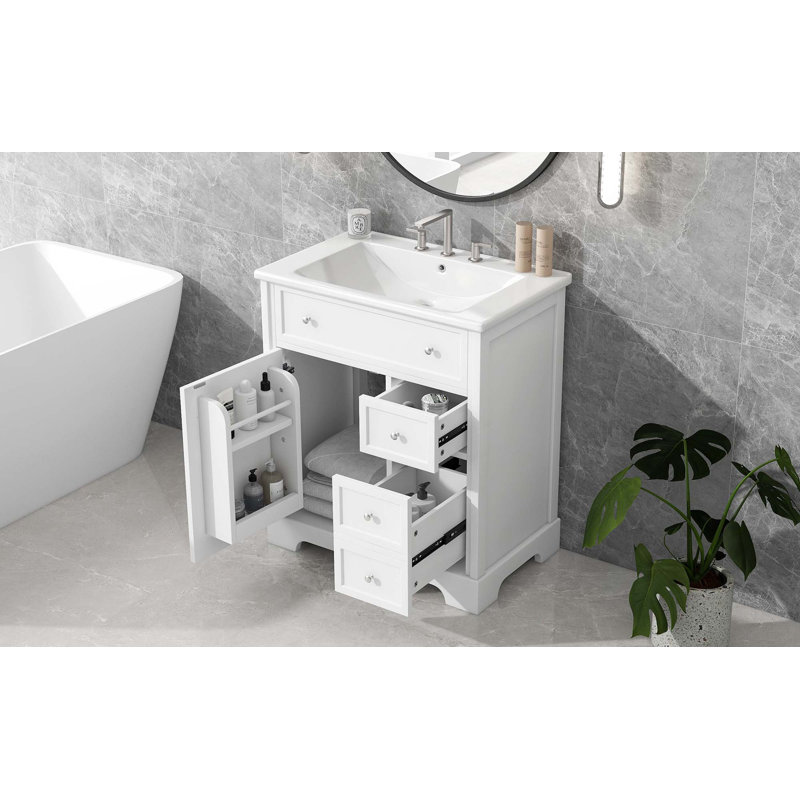 30" Bathroom Vanity with Sink Top, Bathroom Vanity Cabinet with Door and Two Drawers, MDF Boards, Solid Wood, One Package
