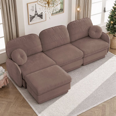 Canapé surdimensionné en chenille en L avec repose-pieds, assise profonde et conception modulaire