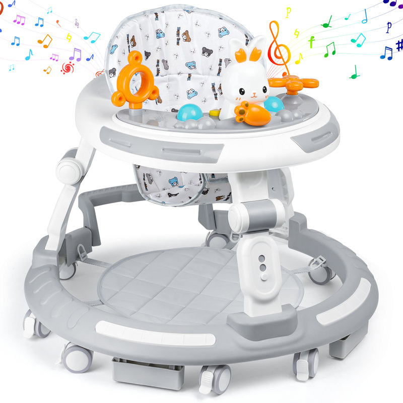 4-in-1 Safety-First Baby Walker & Activity Center with Adjustable Height, Anti-Rollover Base & Foldable Design - 8 Silent Wheels, 2 Anti-Slip Strips, Multi-Function Modes (Learning Walker, Dining Chair, Self-Walk, )
