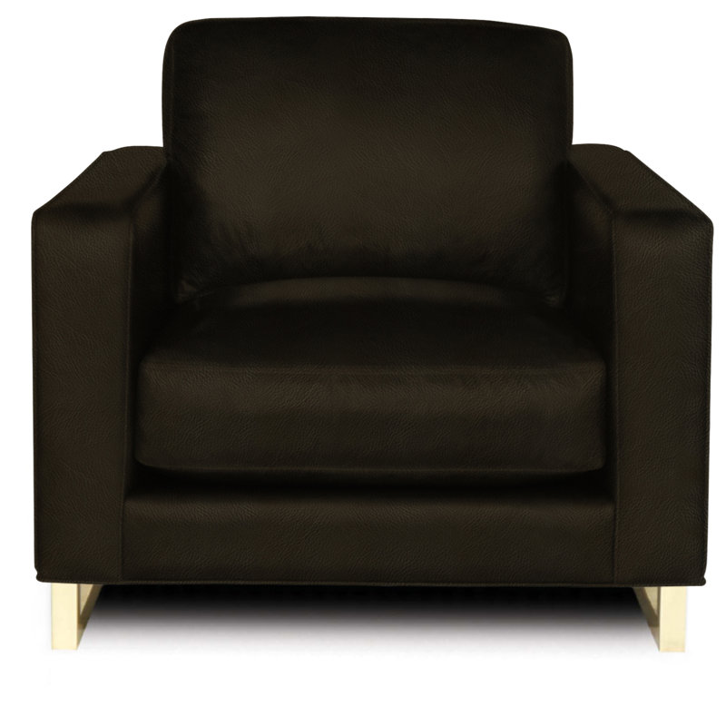 Fauteuil en cuir véritable Penelope, Laiton satiné, Noyer foncé (rêveur)