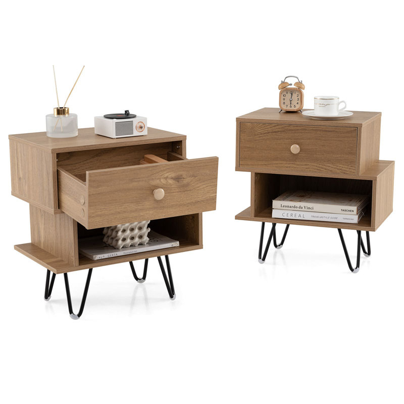 Nightstand Set Of 2 Mid Century Modern End Tables With Drawer, Dark Brown