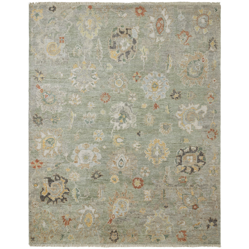 Amaris Sage Whisper Hand-Knotted Wool Area Rug, Rectangle 8' x 10'