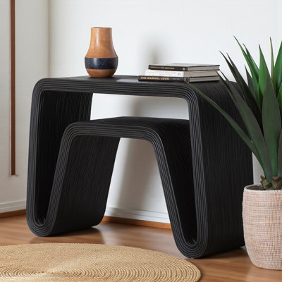 Autumn Rattan Console Table with Waterfall Silhouette and Open Legs, 32.91" H X 43.94" W X 15.75" D