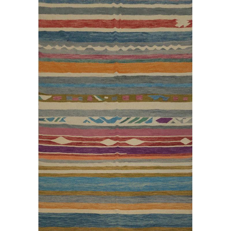 Tapis kilim tissé à la main 8 x 11 po avec rayures audacieuses