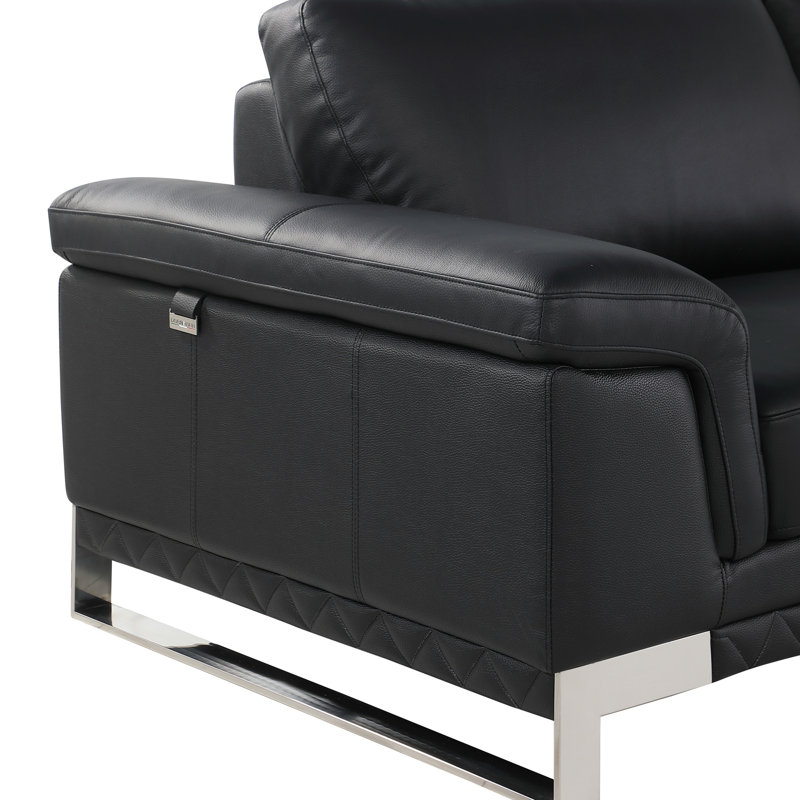 Canapé en cuir italien Top Grain, Cuir noir